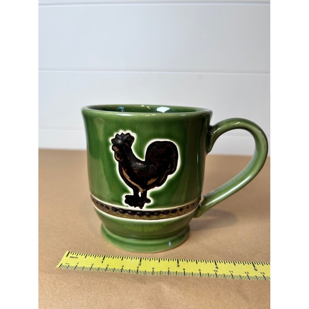 Cracker Barrel Elegant‎ Rooster Green Ceramic Coffee Mug Farmhouse Pedestal Base